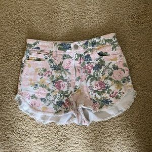 Floral high rise jean shorts